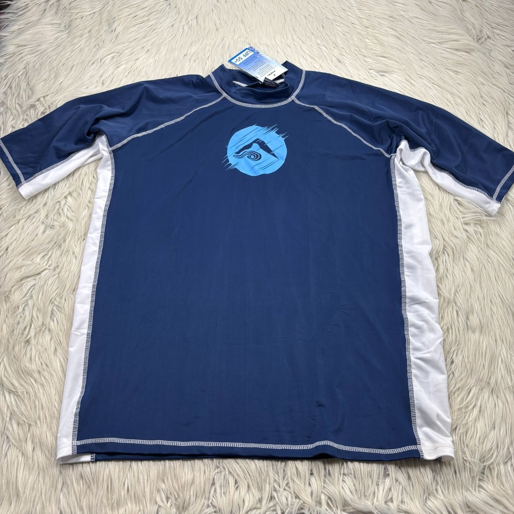 NWT Kanu Surf Men's XXL Navy Short Sleeve Dolphin Rash Guard UPF 50+